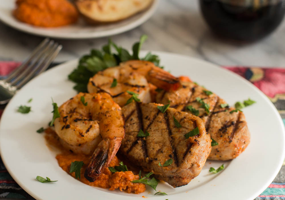 Catalan-Style Pork and Shrimp with Romesco