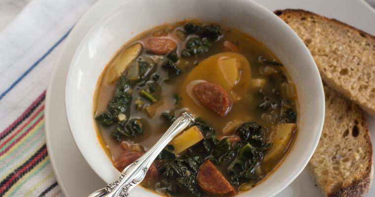 Rustic Portuguese-Style Kale and Potato Soup with Sausage