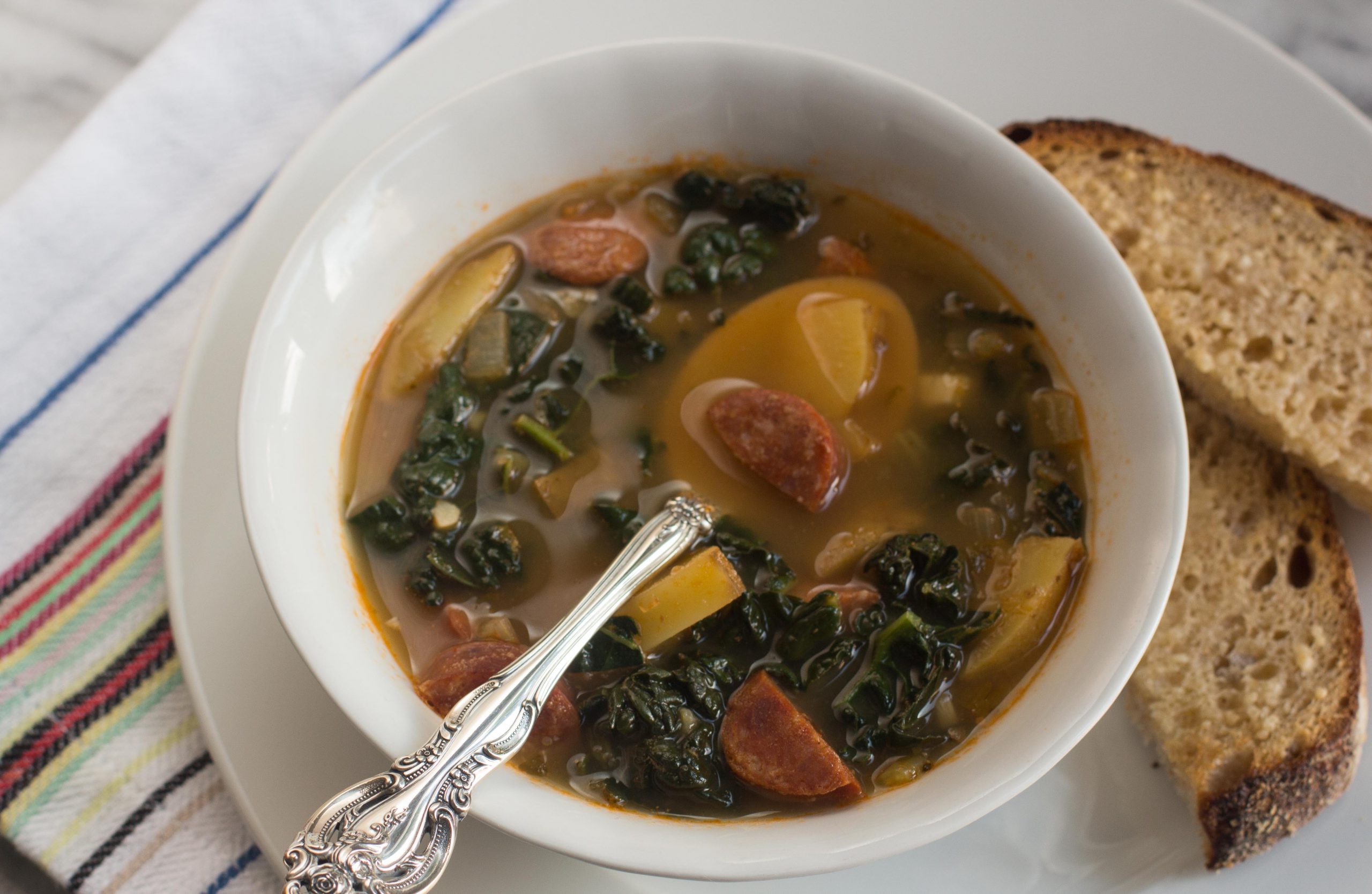 Rustic Portuguese-Style Kale and Potato Soup with Sausage