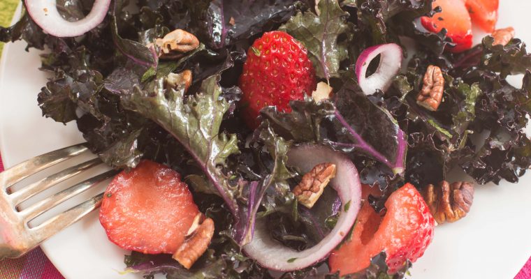 Strawberry Kale Salad with Lemon Mint Dressing