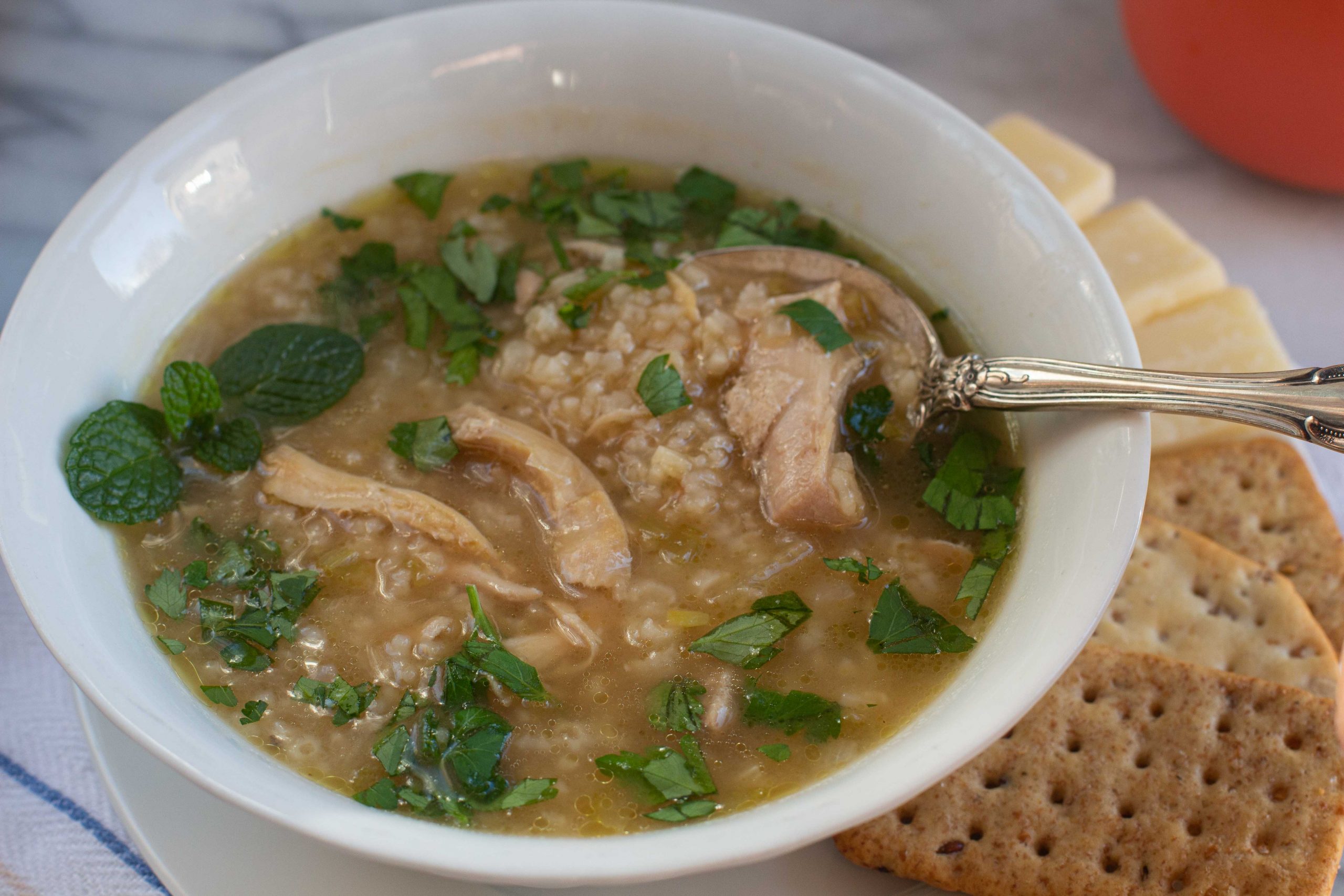 Greek-Inspired Chicken and Rice Soup