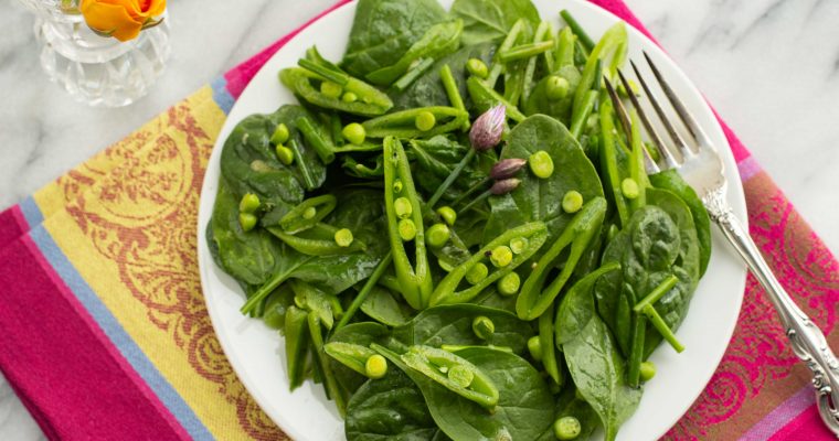 Snappy Pea and Spinach Salad with Lemony Mint Dressing