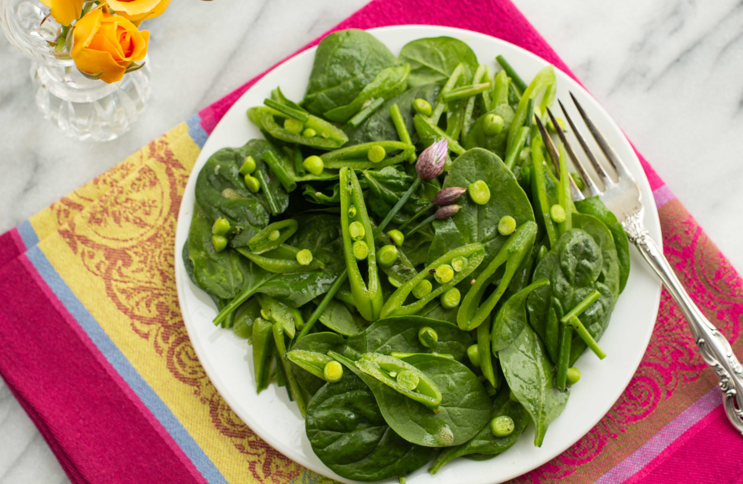 Snappy Pea and Spinach Salad with Lemony Mint Dressing
